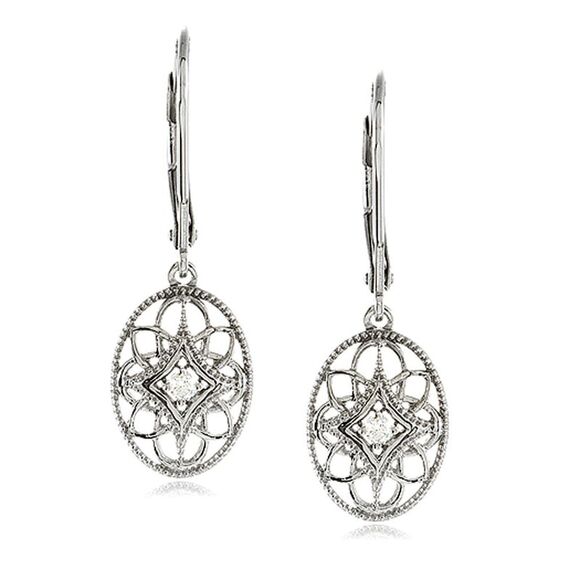 Vintage Style Diamond Oval Earrings in Sterling Silver